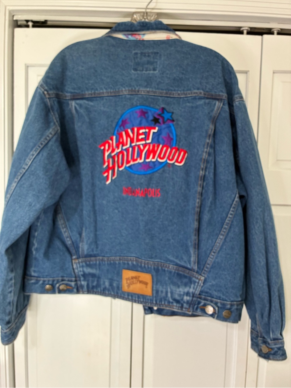 Vintage-Style Blue Planet Hollywood Denim Jacket with Embroidered Logo see pics